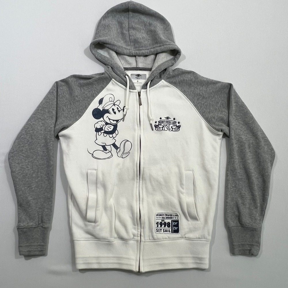Disney Cruise Line Hoodie Captain Mickey Mouse Boarding Pass Grey White Men's S
